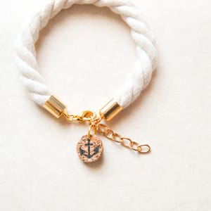 Nautical Rope Bracelet with Anchor Charm or Customized Tag, Initial Tag, Beach, Bridesmaid, Golden, Silver, Magnetic, Cotton Anniversary