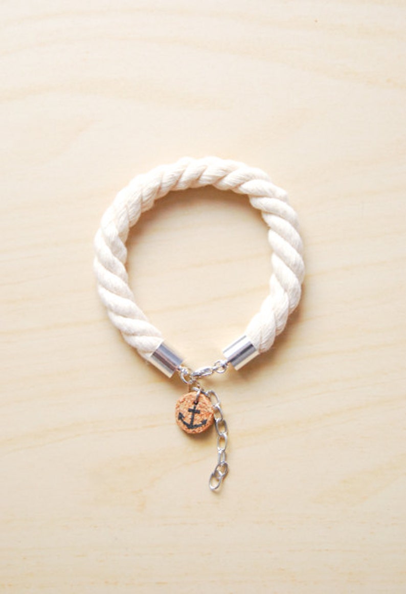 Nautical Rope Bracelet with Anchor Charm or Customized Tag, Initial Tag, Beach, Bridesmaid, Golden, Silver, Magnetic, Cotton Anniversary image 2