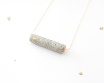 SALE Minimalist Bar Necklace | Gold Leaf Speckles | Gold Dip Granite Duo Tone | Clay Jewelry | Metallic Accent | Unisex Gift | Minimal Chic