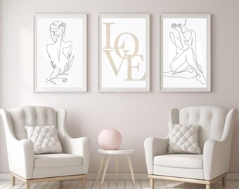 Arte de parede para quarto, conjunto de 3 pôsteres, impressões para quarto, arte de parede neutra para impressão, decoração acima da cama, download digital