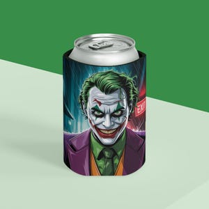 Joker & Heart Can Cooler, Cool Beverage Sleeve, Funny Drink Holder, Gift for Parties, Halloween, Unique Barware