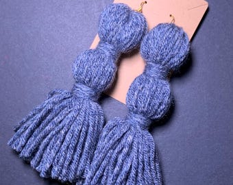 Pendientes de hilo con doble borla de mezclilla