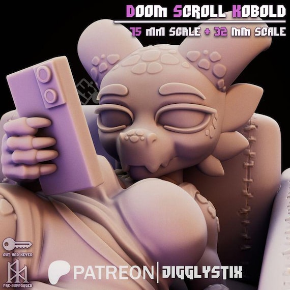 Doom Scroll Kobold 32mm scale or 75mm scale by Jigglystix NSFW