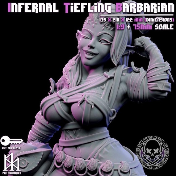 Infernal Tiefling Barbarian 1:9 scale or 100mm scale by Jigglystix SFW NSFW