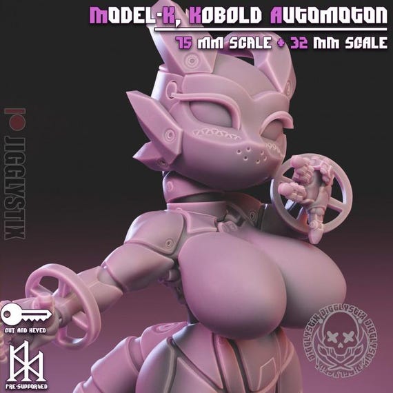 Model-K, the Kobold Automoton 32mm scale or 75mm scale by Jigglystix NSFW