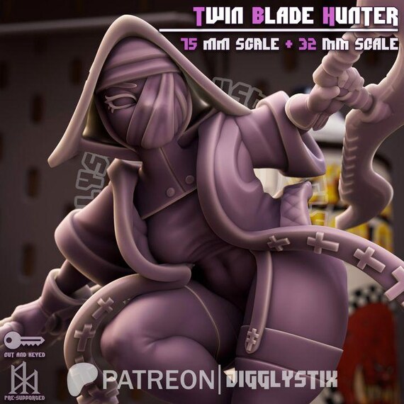 Twin Blade Hunter 32mm scale or 75mm scale by Jigglystix SFW NSFW