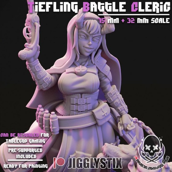 Tiefling Battle Cleric 32mm scale or 75mm scale by Jigglystix
