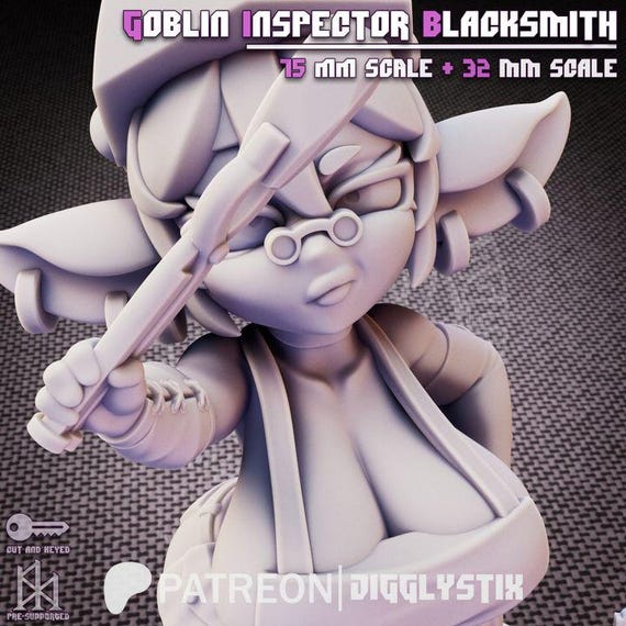 Goblin Inspector Blacksmith 32mm scale or 75mm scale by Jigglystix NSFW