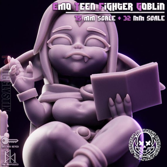 Emo Teen Fighter Goblin 32mm scale or 75mm scale by Jigglystix NSFW