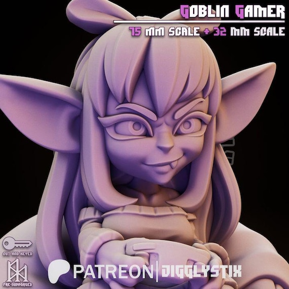 Goblin Gamer Girl 32mm scale or 75mm scale by Jigglystix NSFW