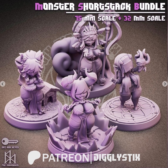 Shortstack Monstergirl Bundle 28mm or 32mm scale or 75mm scale by Jigglystix SFW NSFW