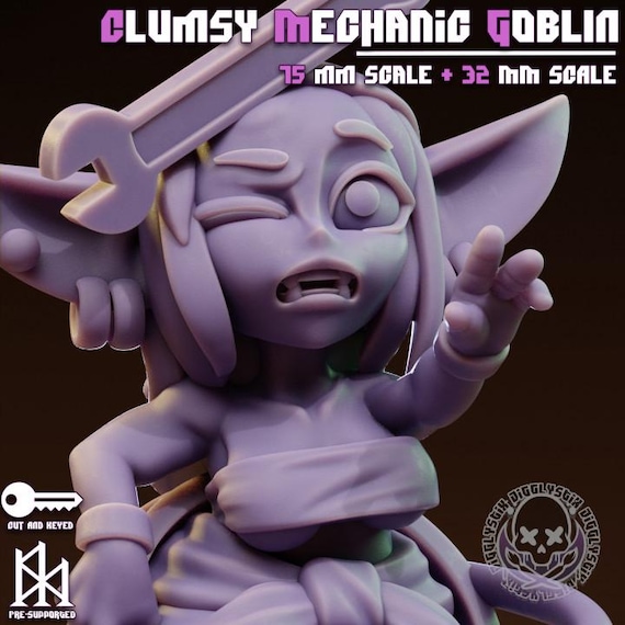Clumsy Apprentice Mechanic Goblin 32mm scale or 75mm scale by Jigglystix NSFW