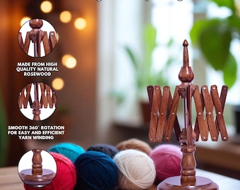 Devanador de hilo Rosewood Umbrella / Soporte para madejas de hilo para tejer y hacer ganchillo / Hilo suave y grueso