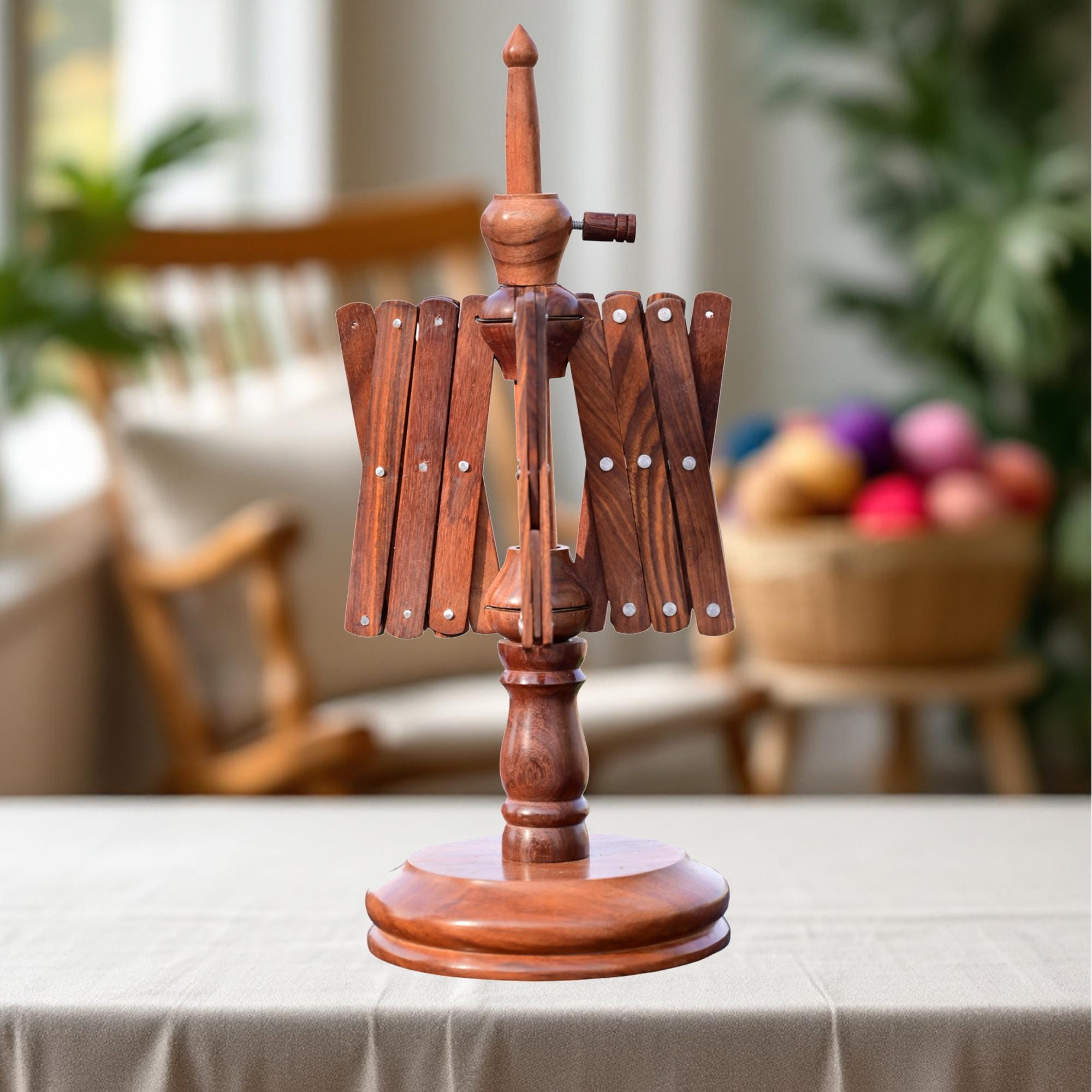 木製糸巻き機：絡まないスムーズな巻き取り - ローズウッド無垢材