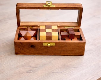 Holz Puzzle 3er Set | IQ Denkspiel für Kinder & Erwachsene | Handgefertigt