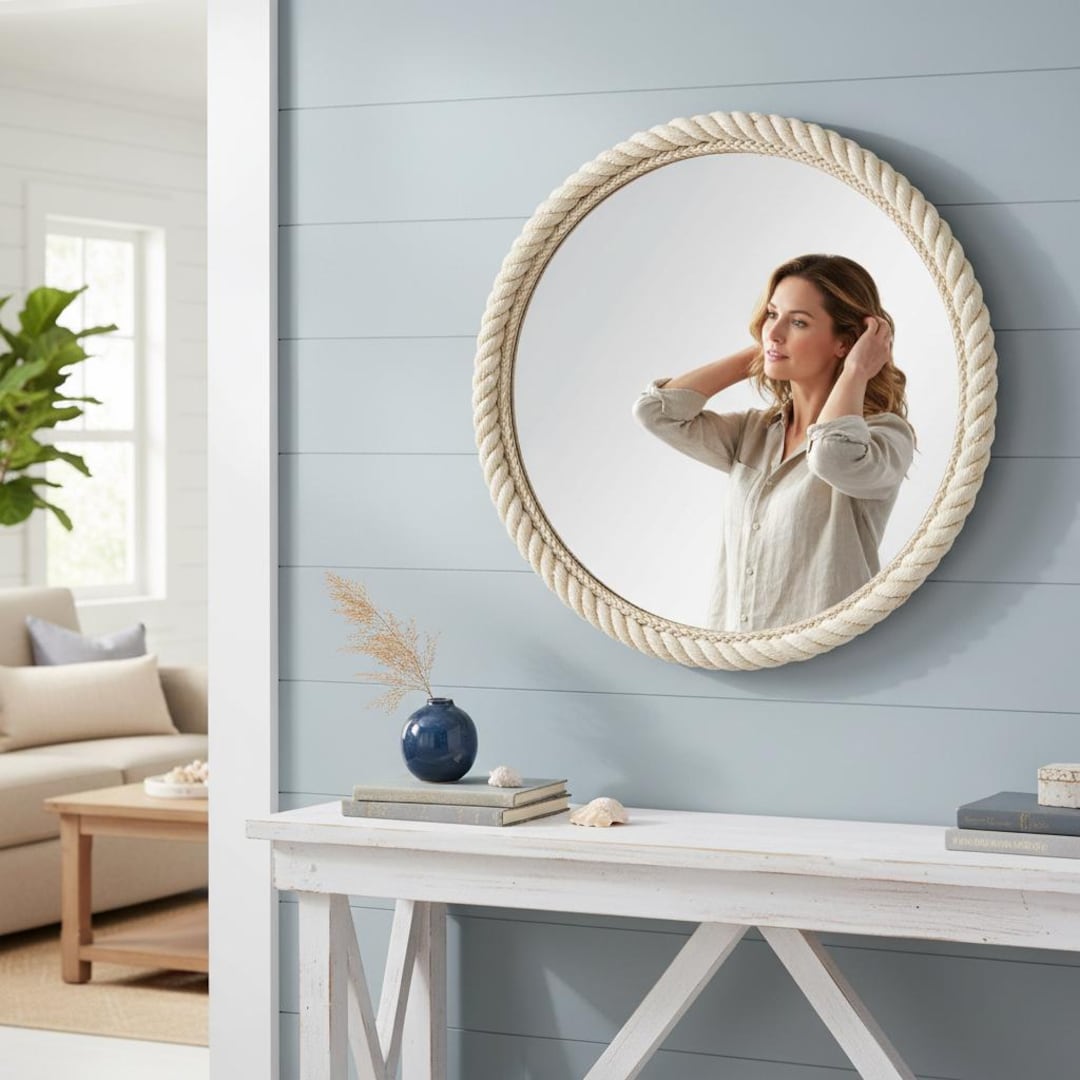Round Rope Mirror, Nautical Mirror, Farmhouse Coastal Decor, Natural ...