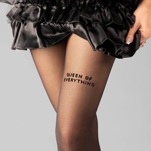 QUEEN OF EVERYTHING Statement Tights BlackS heer Slogan Tights for Women Bold Feminist Gift Edgy Office Style Hosiery