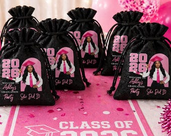 Personalized She Did It Graduation Favor Bags, Photo Grad Party Favors, Class of 2026