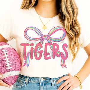Tigers Preppy Mascot PNG, Coquette Bow PNG, School Mascot Download File, Back To School Png, School Spirit, DTF, Teacher Designs, Shirt Png