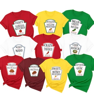 Group Costumes, Matching Condiments T-Shirts, Ketchup Mustard Relish Halloween Party Shirts, Gift for Food Lovers, Funny Graphic Tee