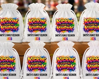 Family Reunion Gathering Bags Bulk Personalized, Kicking It With Kinfolk Souvenir Sacks