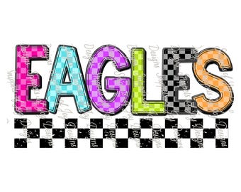 Mascota personalizada a cuadros neón PNG: Diseño de espíritu escolar preppy (Descarga digital)