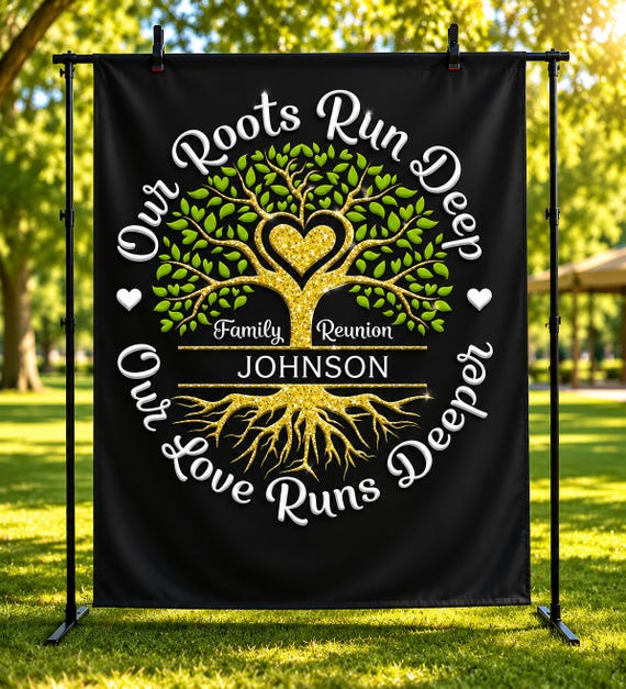 Our Roots Run Deep Family Reunion Banner With Name - Summer Gathering Backdrop Bundle Available