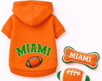 Miami Football Dog Hoodie – Orange Florida Pet Sports Sweatshirt Small Dog and Big Dogs