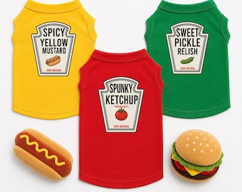 Dog Halloween Costumes - Matching Condiment Ketchup Mustard Relish Group Pet Tshirts  - Small Big Dogs