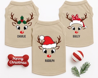Personalized Reindeer Dog Shirts - Family Christmas Group Tshirts For Pets - Small Big Large Dogs