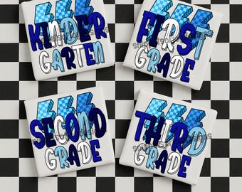 Back to School Bundle Checkered PNG, Boys First Day of School Shirt Design, Teacher Sublimation, Kindergarten 1st 2nd 3rd 4th Grade, 7 Pack