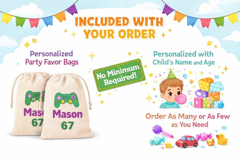 67 7th Birthday Personalized Party Treat Bags, Six Seven Favor Candy Bags For Boys image 5