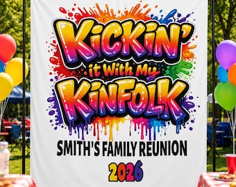 Kinfolk Family Reunion Banner With Name - Gathering BBQ Backdrop Bundle Available