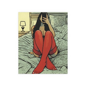 Seide Poster, Verführerische Sexy Lady Schlafzimmer Szene Print, Wand Kunst Dekor, Wohnkultur, Wandbehang, Sensual Art Poster, Kunstdruck für Erwachsene