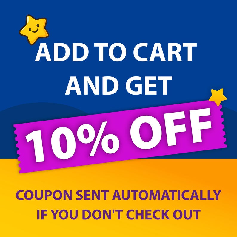 May include: A promotional graphic with a blue and yellow background. The text "ADD TO CART AND GET 10% OFF" is displayed in white. A purple banner with the text "10% OFF" is in the center. The text "COUPON SENT AUTOMATICALLY IF YOU DON'T CHECK OUT" is at the bottom.