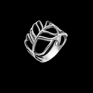 Sterling Silver Leaf Ring: Openwork Vine Design