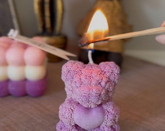 2 pc Handmade Purple Teddy - Tricolor Bubble Candle Set: Vegan Soy Wax