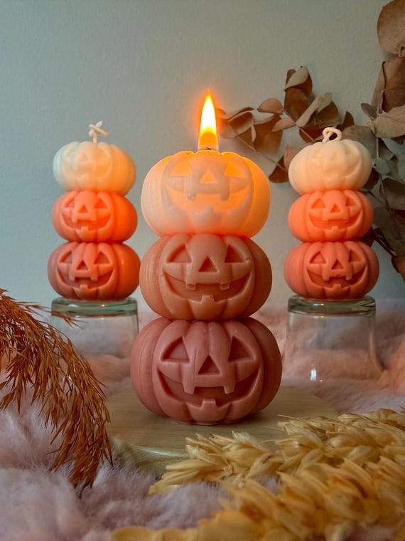 Stacked Pumpkin Candle, 3 Color Soy Wax Candle, Halloween Fall Decor