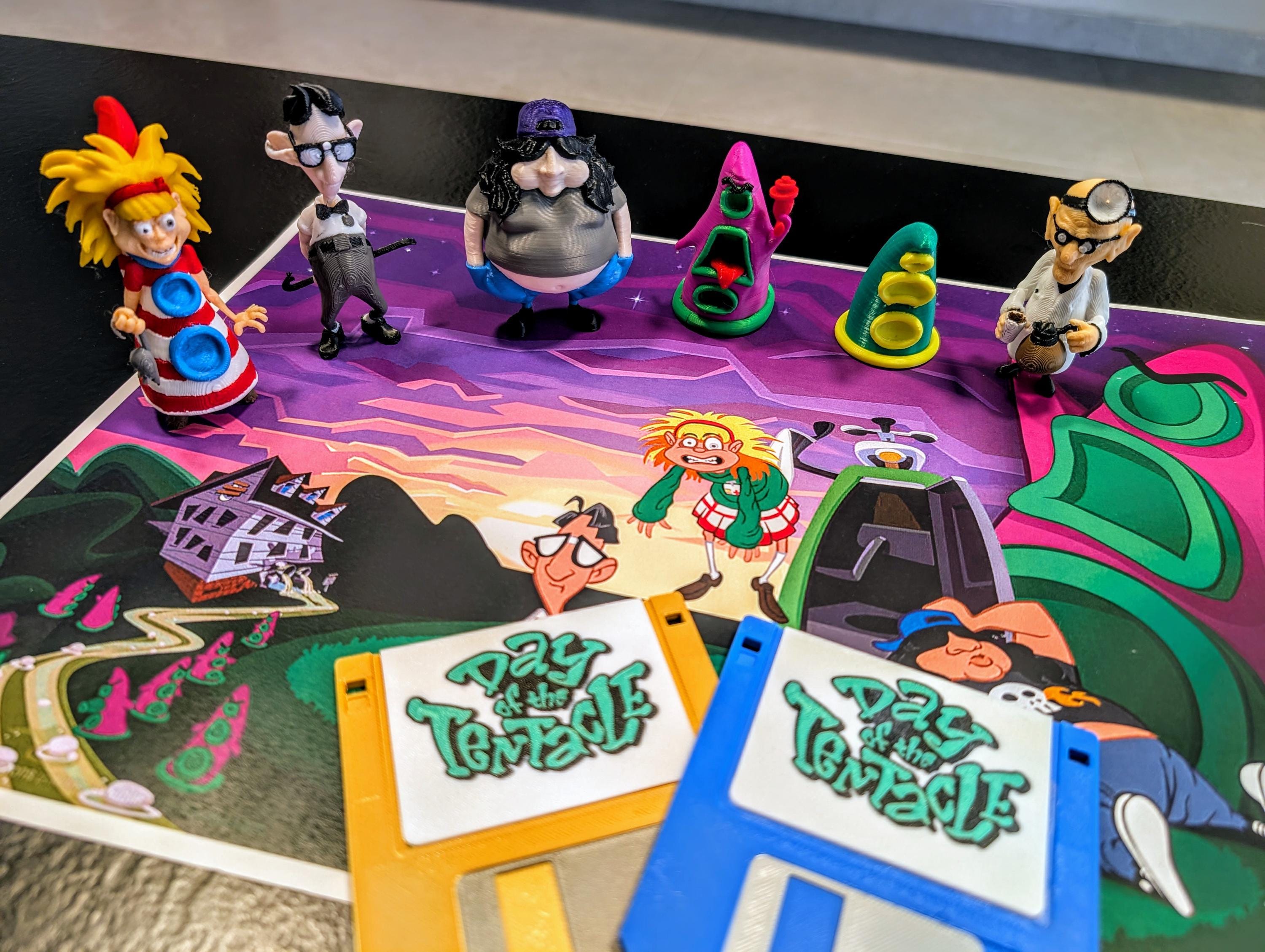 Maniac Mansion 2: Day of the Tentacle Characters - Bernard, Dr. Fred, Hoagie, LaVerne, Purple & Green Tentacles - Collectible Figurines Lot