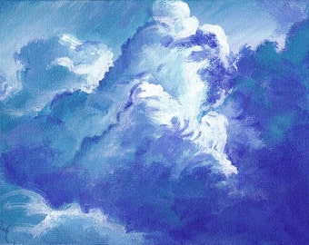 Blue Skies, A4 Fine Art Skyscape Clouds Painting Print