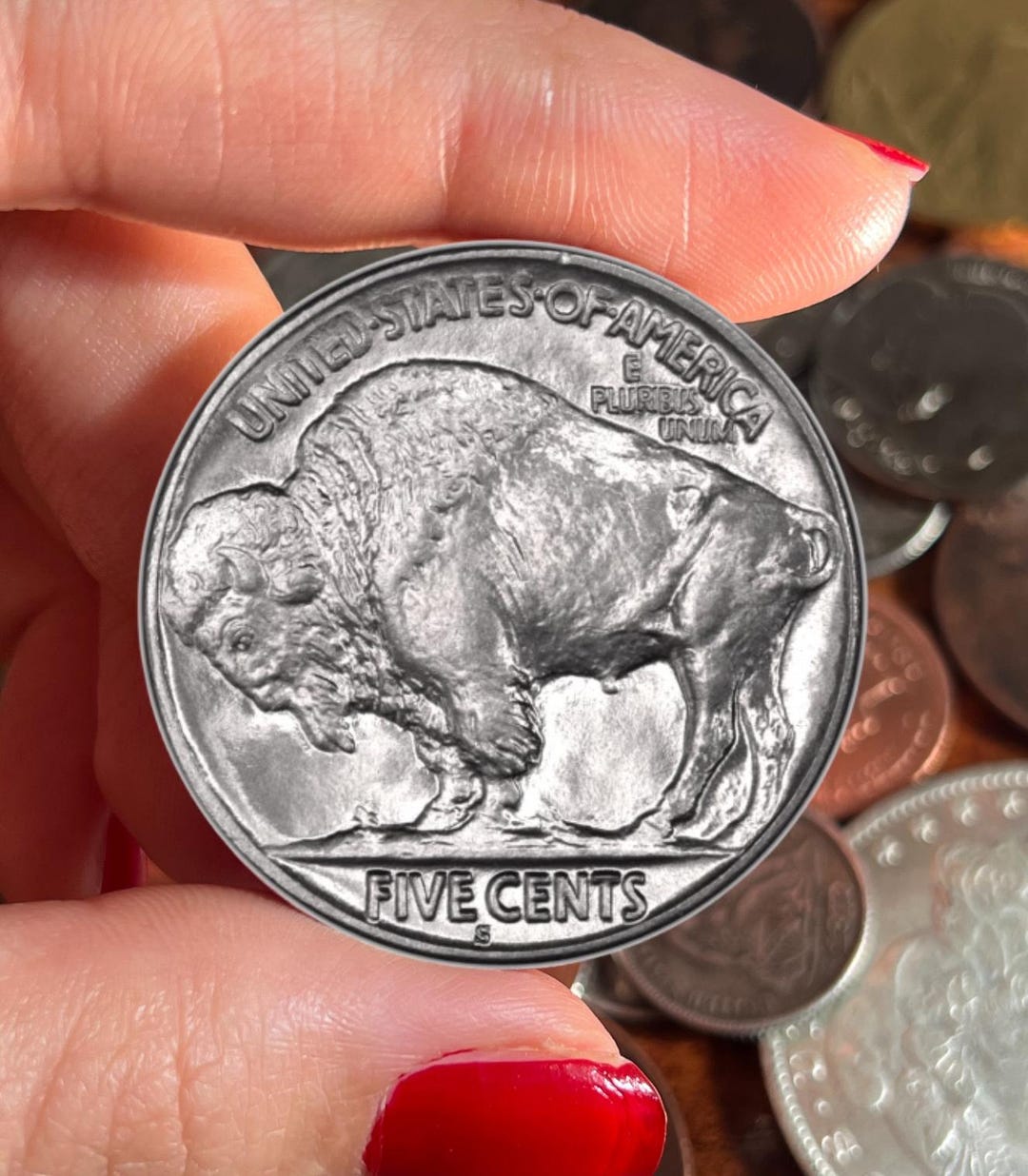 1913-S Five Cents Buffalo Nickel (type 2 Flat Ground)- Silver Plated ...