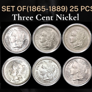 A set of (1865-1889) 25pcs Three Cent Nickel US Rare Key Date Collectors Silver Plated Coin Collectibles Commemorative Old Coins