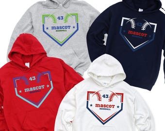 Personalized Baseball Hoodie, Custom High School Mascot Hoodie, School Spirit Team Pullover, Game Day Outfit