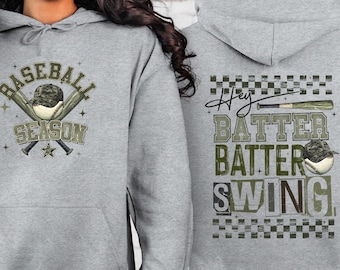 Vintage Camo Baseball Mom Hoodie, Hey Batter Batter Front and Back Hoodie, Retro Game Day Sports Outfit