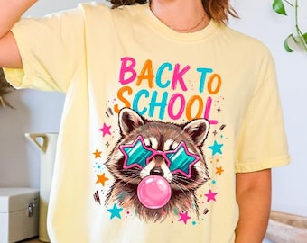 Comfort Colors Raccoon Back To School Shirt, Cool Teacher Graphic Tee, Funny Bubblegum Animal T-Shirt, First Day Of School Top