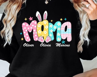 Personalized Bunny Mama Easter Sweatshirt,Bunny Mama With Kids, Easter Bunny Mama Outfit, Pötikare Mom Pullover,