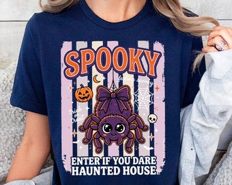 Enter If You Dare Halloween Shirt, Cute Spooky Spider Tee, Bow Spider Pumpkin Shirt, Halloween Trick Or Treat Graphic Tee