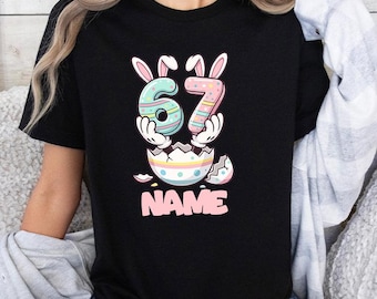 Custom Kids Easter T-shirt with Name, Bunny Six Seven Ears Shirt, Easter Egg Hunter Tee,  Pastel Easter Outfit