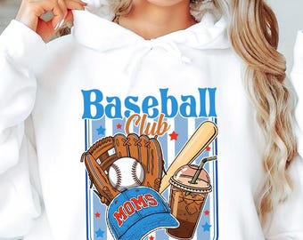 Sudadera con capucha para mamás beisboleras, sudadera con capucha del club del día del partido, sudadera retro para mamás del club de béisbol, regalo para mamás deportistas