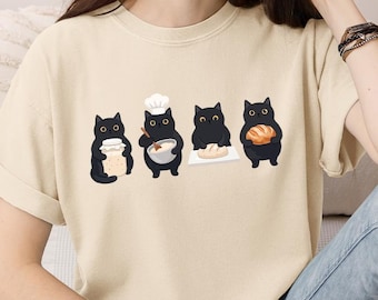 Comfort Colors Black Cat Sourdough Shirt, Baking Cat Tee, Cute Sourdough Baker Shirt, Black Cat Lover Gift